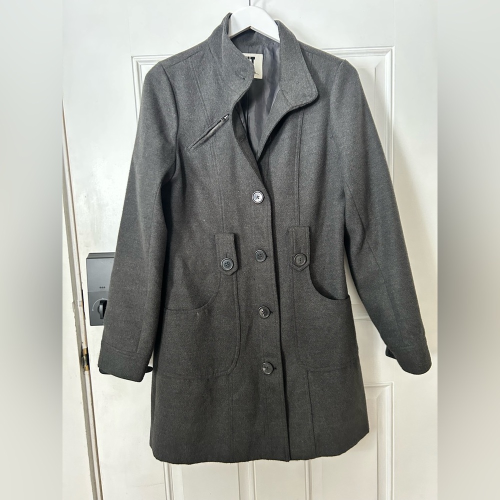 Kut from the Kloth Dark Gray Asymmetric Zip Wool-Blend Pea Coat